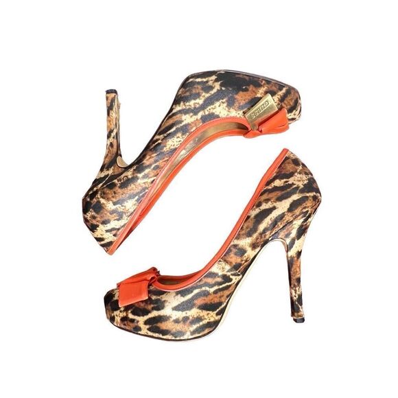 Guess Gregi II Leopard Print Orange Platform Pumps Size 8.5 - Picture 3 of 6